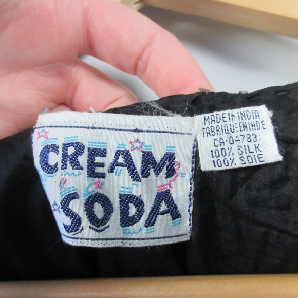 Cream Soda Sequin Top Fairycore Y2K Vtg Black 100% Silk Butterfly Silver 306 - Picture 3 of 14
